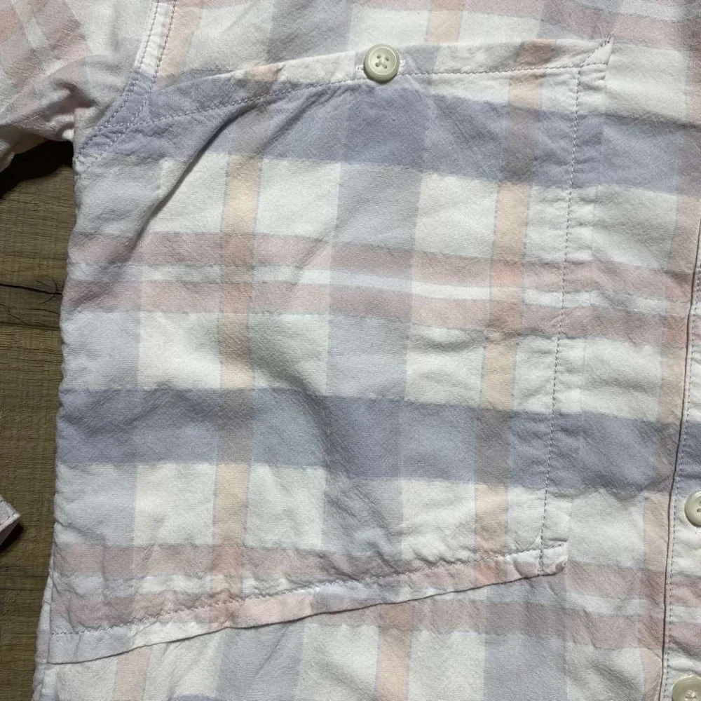 Free‎ People Womens Loveland Pastel Plaid Frayed Hem Button Up Shirt Size Small
